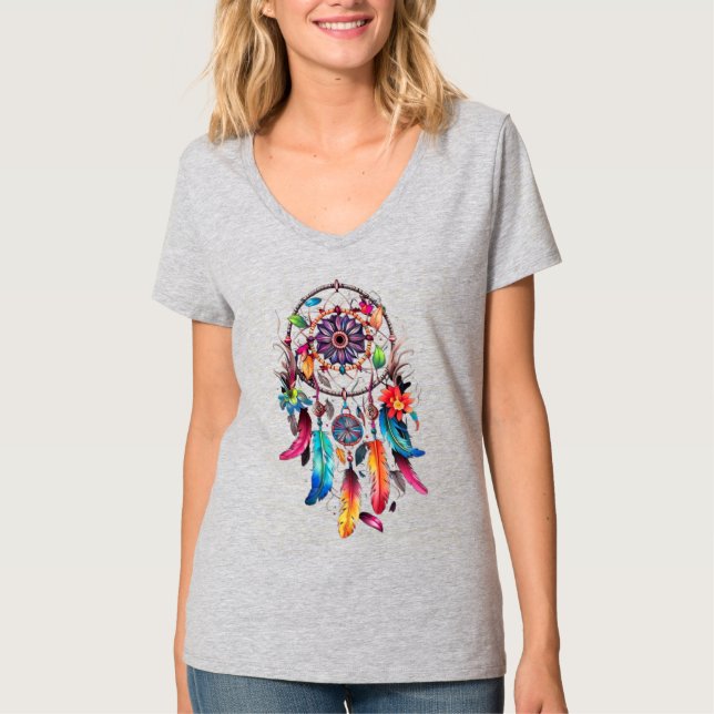 Camiseta cinza com mangas curtas e decote em V (Frente)