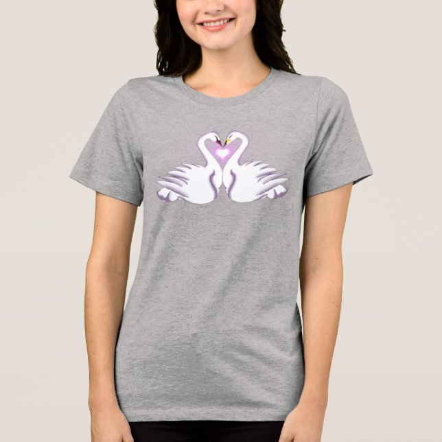 Camiseta Cinza Coração de Cisne Duplo Romântico (Frente)