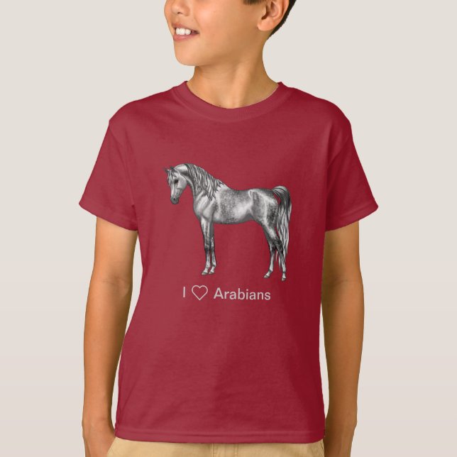 Camiseta Cinza de ananás egípcia, cavalo árabe (Frente)