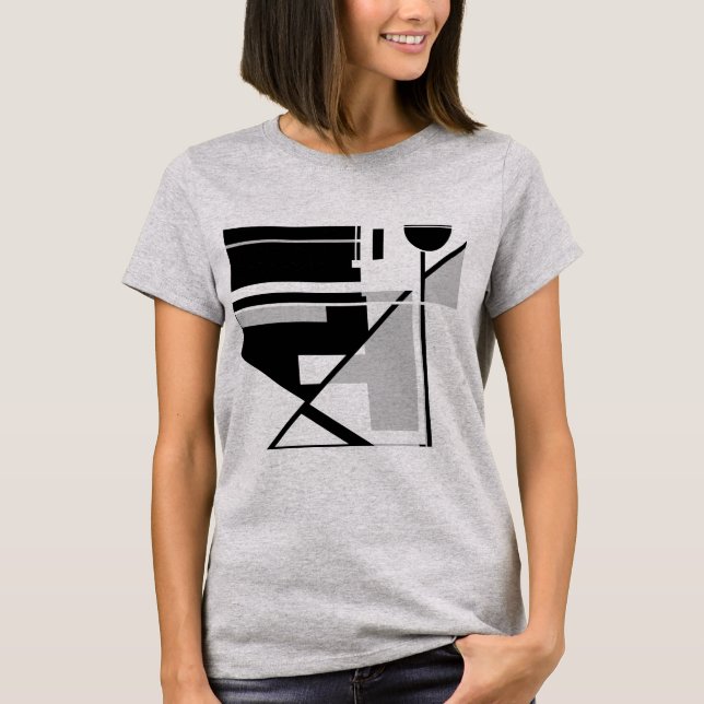 Camiseta Cinza de arte geométrica negra inspirada no MCM (Frente)