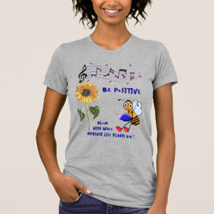 Camiseta Cinza De Couro, Abelhas De Girassol, T-Shirt Posit