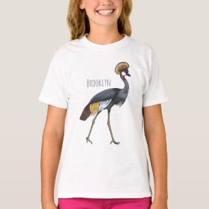 Camiseta Cinza de desenho animado de pássaros com guindaste
