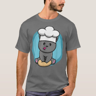 Camiseta Cinza de Diversão Kitten Baking Cookies Chef Makin