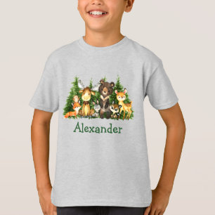 Camiseta Cinza de Floresta de Animais da Floresta