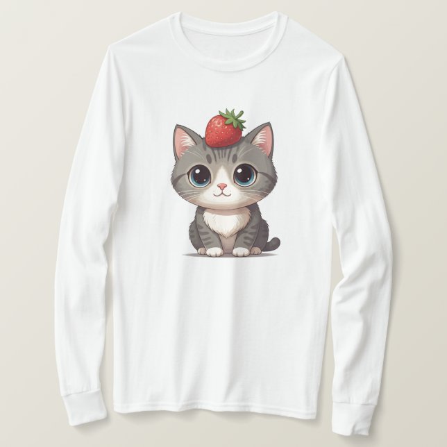 Camiseta Cinza de gato com morango (Frente do Design)