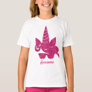 Camiseta Cinza de sol fofo cor-de-rosa-Unicorn