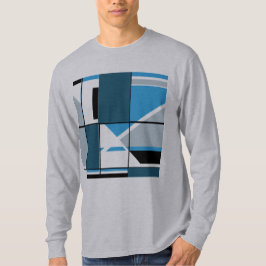 Camiseta Cinza de Teto Azul Preto MCM Olhar Abstrato Geomét