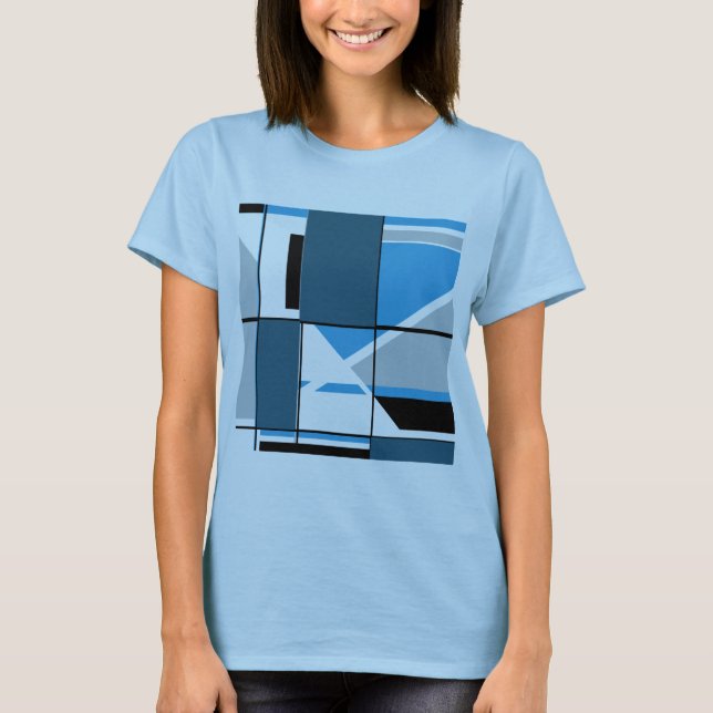 Camiseta Cinza de Teto Azul Preto MCM Olhar Abstrato Geomét (Frente)