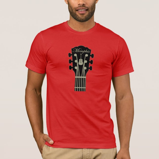 Camiseta Cinza do preto da guitarra de Memphis no vermelho (Frente)