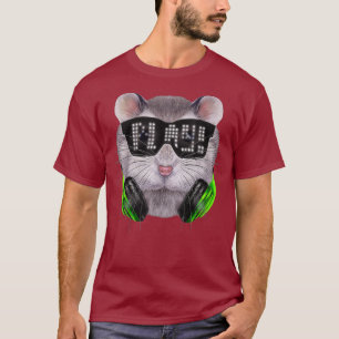 Camiseta Cinza Dwarf Hamster como DJ vestindo Sunglass e