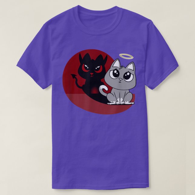 Camiseta Cinza Engraçado Cat Devil Angel Bad Cat Mau Shadow (Frente do Design)