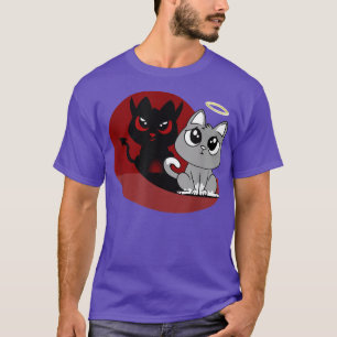 Camiseta Cinza Engraçado Cat Devil Angel Bad Cat Mau Shadow