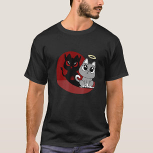 Camiseta Cinza Engraçado Cat Devil Angel Bad Cat Mau Shadow