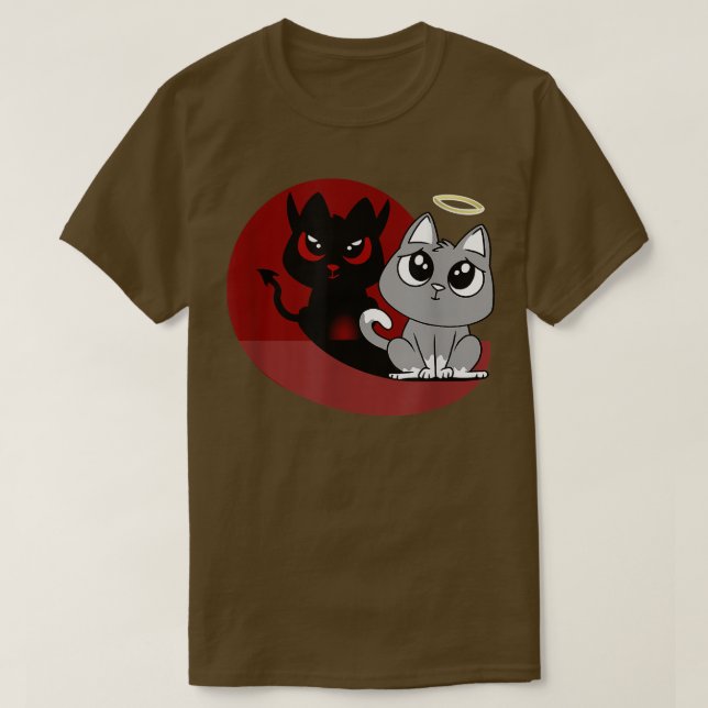 Camiseta Cinza Engraçado Cat Devil Angel Bad Cat Mau Shadow (Frente do Design)