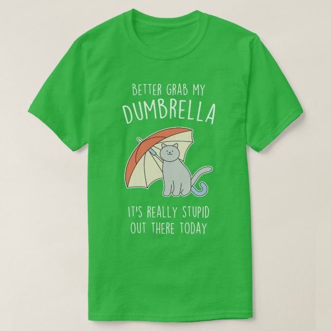 Camiseta Cinza Engraçado Cat Umbrella (Frente do Design)