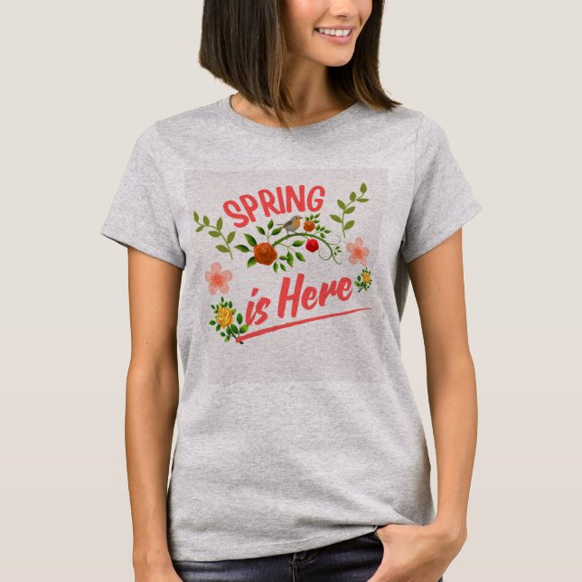 Camiseta cinza feminina com tipografia de primaver (Frente)
