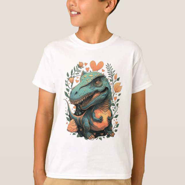 Camiseta Cinza floral de dinossauro (Frente)