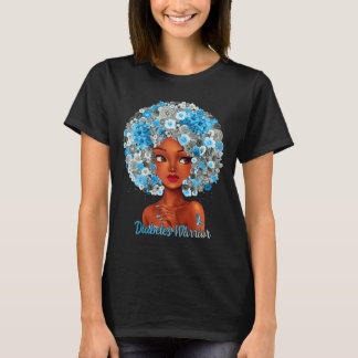 Camiseta Cinza Flores Azuis Afro Cabelo Preto Diabetes W