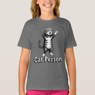 Camiseta Cinza Gato Xadrez Listrado Fofo Pessoa
