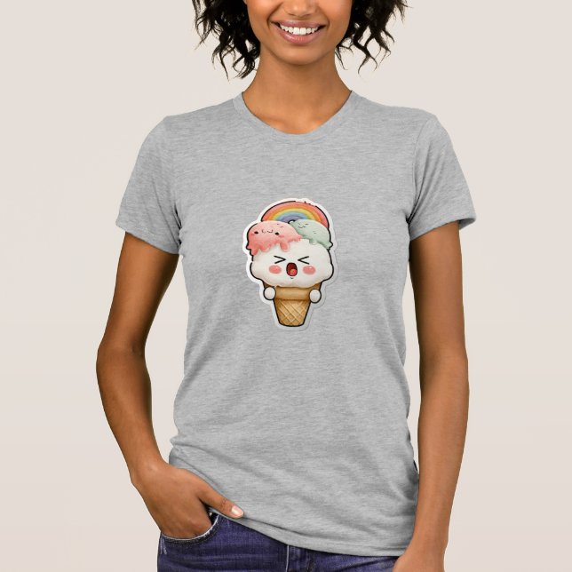 Camiseta Cinza Gráfica de Arco-íris Fofa (Frente)