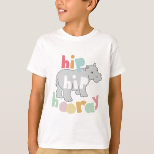 Camiseta Cinza Hip Hip Hooray Desenho Hippo