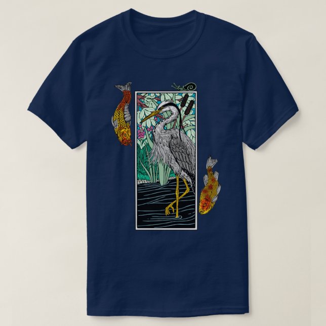 Camiseta Cinza japonesa Heron Aosagi Nishikigoi Koi p Fish (Frente do Design)