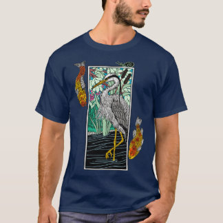 Camiseta Cinza japonesa Heron Aosagi Nishikigoi Koi p Fish