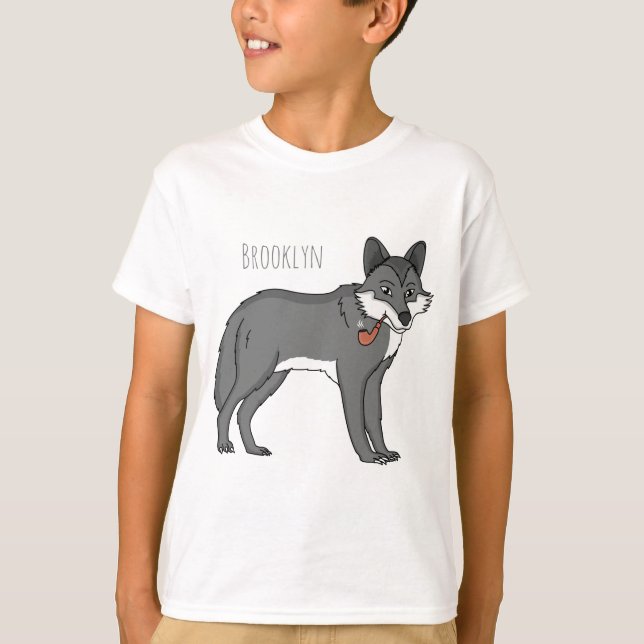 Camiseta Cinza lobo com ilustração de desenho animado (Frente)