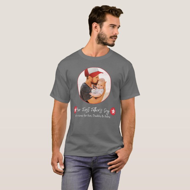 Camiseta Cinza moderno de Pai simples, primeiro Dia de os p (Frente Completa)