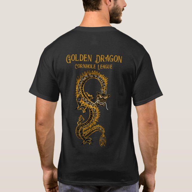 Camiseta Cinza Negra Dourada | Ouro Dragon Cornhole League (Verso)