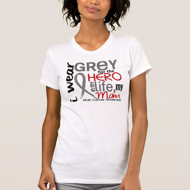 Camiseta Cinza para meu cancro cerebral da mamã do herói 2 (Frente)