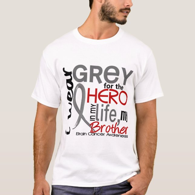Camiseta Cinza para meu cancro cerebral do irmão do herói 2 (Frente)