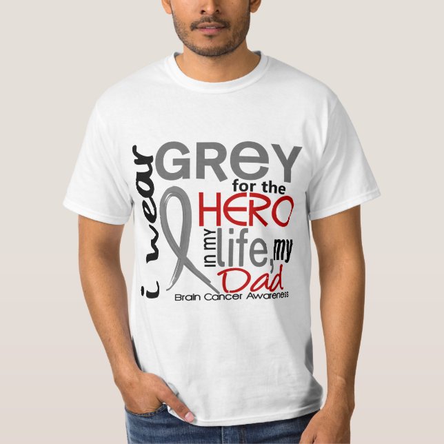 Camiseta Cinza para meu cancro cerebral do pai do herói 2 (Frente)