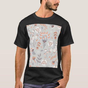 Camiseta Cinza Pastel Laranja Floral: Elegância Vintage