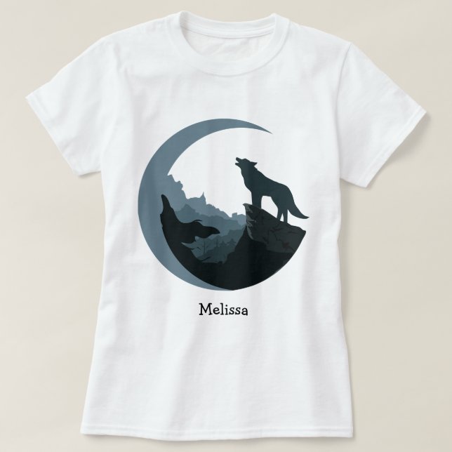 Camiseta Cinza personalizada de mulheres/ovelha azul na lua (Frente do Design)