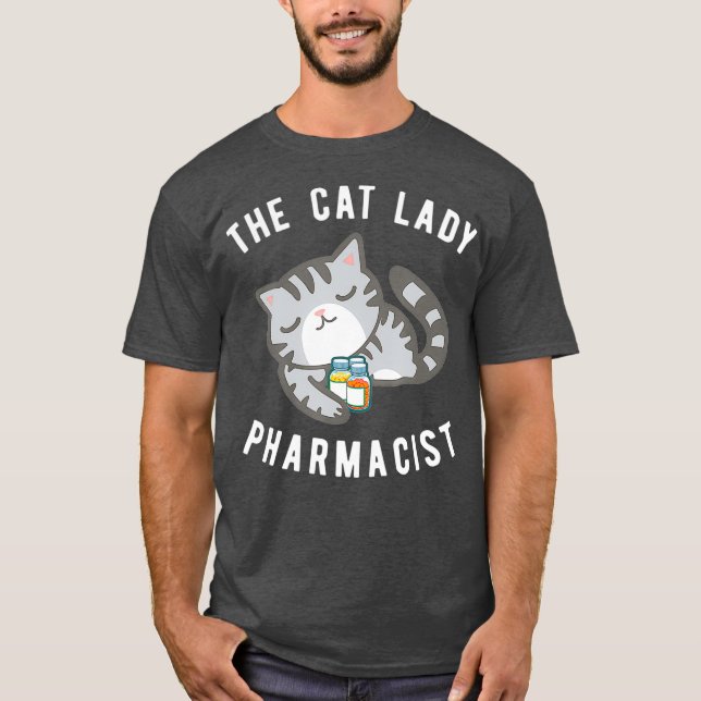 Camiseta Cinza por Cat Farmacêutico Gatinho Dragista Teto (Frente)