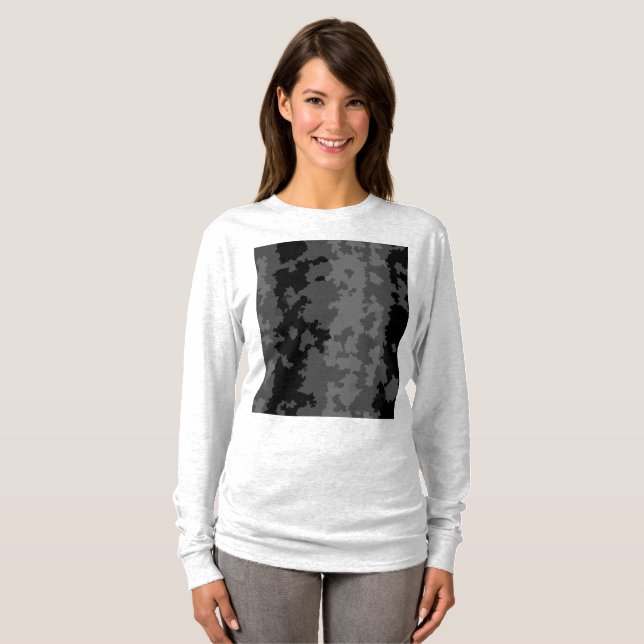 Camiseta Cinza Preto Padrão Abstrato Irregular Design  (Frente Completa)