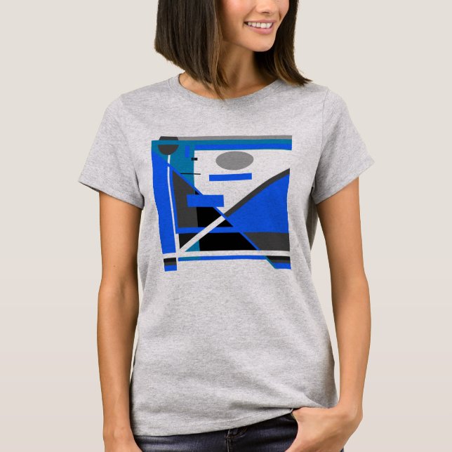 Camiseta Cinza Real Azul Abstrato Geométrica Negra (Frente)