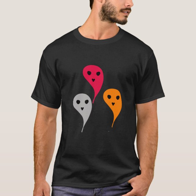 Camiseta Cinza vermelha alaranjada padrão do fantasma das h (Frente)