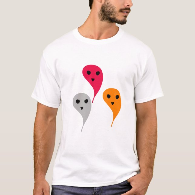 Camiseta Cinza vermelha alaranjada padrão do fantasma das h (Frente)
