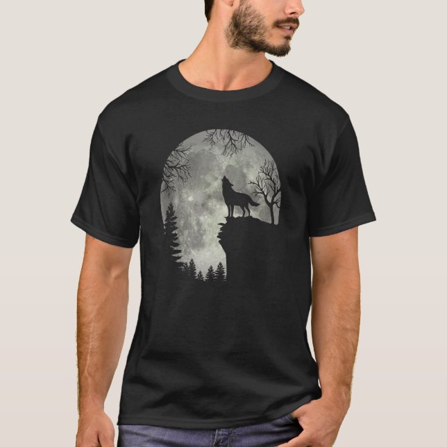 Camiseta Cinza Wolf Cinza Wolf Wolf Wolf E Moon Halloween (Frente)