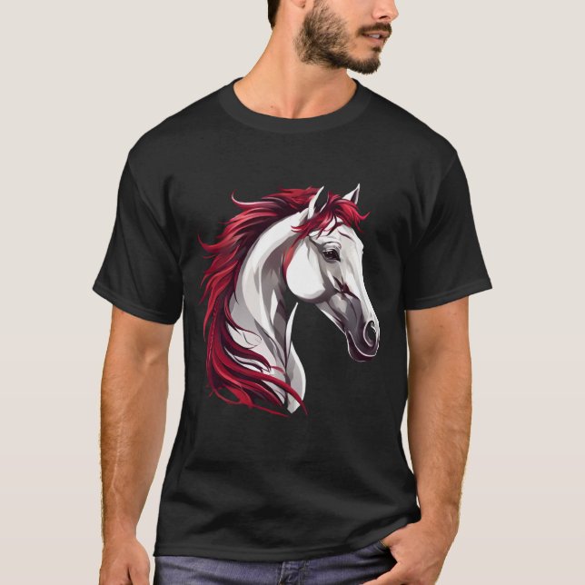 Camiseta Cinzas de cavalos fortes e poderosas, pretas e bra (Frente)