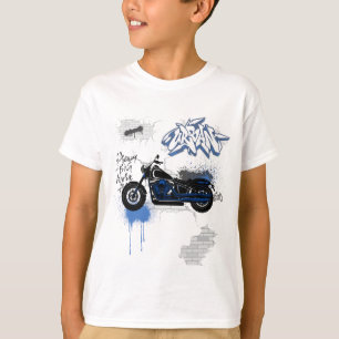 Camiseta Cinzas de grafite de motocicletas preto e azul