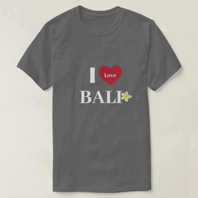 Camiseta Cinzas Escuras "I Heart Bali" Frangipani Unisex (Frente do Design)