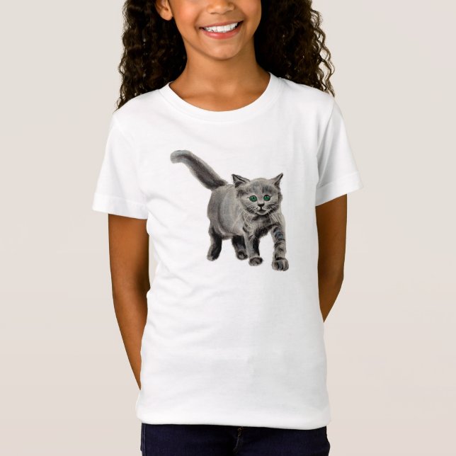 Camiseta Cinzas Gatinhos Crianças Gatinhas Gatinhas Enxerto (Frente)