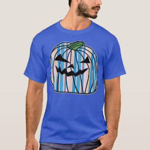 Camiseta Cinzas Rosa Azul Claro Tiras Halloween Pumpkin