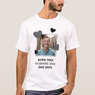 Camiseta Cinzas Simples e Corações Negros Marido Manter Fot