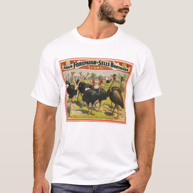 Camiseta Circo Vintage Mostrando Avestruzes E Aves Grandes. (Frente)
