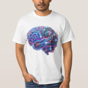 Camiseta Circuitos Cerebrais de Cyborg de IA Neon Cyberpunk