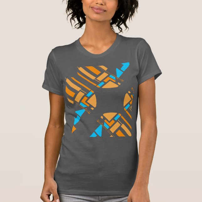 Camiseta Circular Geométrica Azul Laranja, inspirada no sud (Frente)